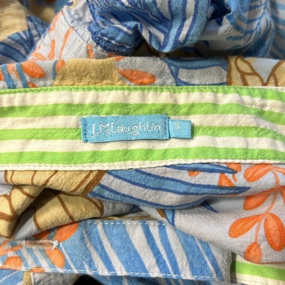 J McLaughlin Lois Shirt Blue Tropical Palm Print Long Sleeve Button Front Sz S - Picture 11 of 16